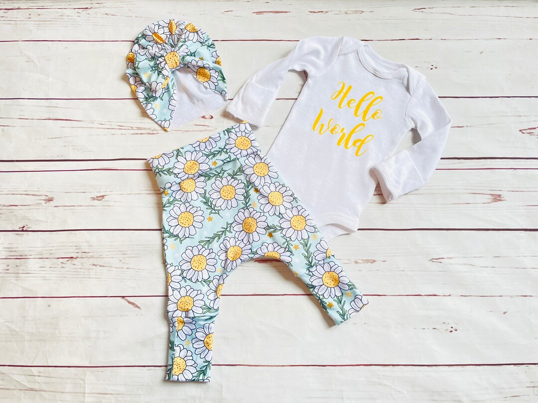 Sunflower Coming Home From Hospital Outfit Hello World Baby - Etsy