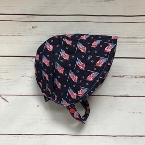 American Flag Baby Bonnet, 4th of July Baby Sun Hat, Patriotic US flag Baby Hat, Baby Girl Sun Bonnet, Red, White and Blue Sun Hat for Child