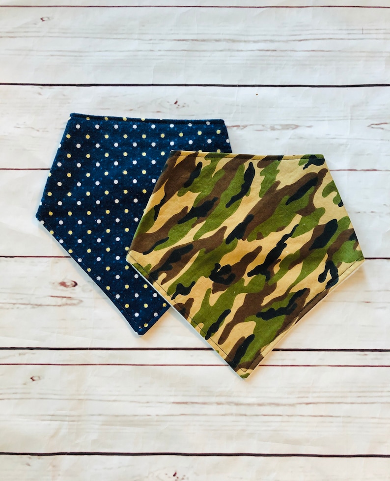 Gender Neutral Bib Set Camo Baby Bandana Bib Green Camo Camouflage Bib for Boy Canada Navy Polkadot Baby Bib