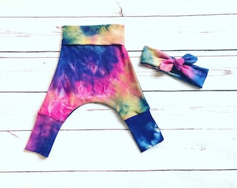 Tie Dye Baby Pants, Girl Grow With Me Pants, Baby Girl Pants, Girl Toddler Pants, Baby Pants and Headband Set, Baby Leggings Canada