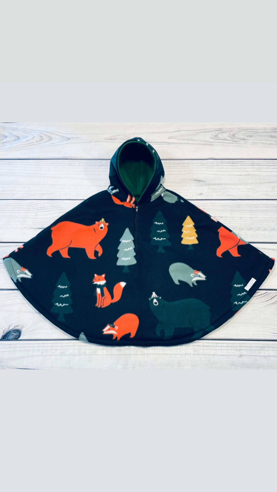 Woodland Car Seat Poncho, Neutral Car Seat Safe Poncho with Zipper, Hood, Black Baby Poncho, Animal Car Seat Cover, Fleece Poncho Canada
