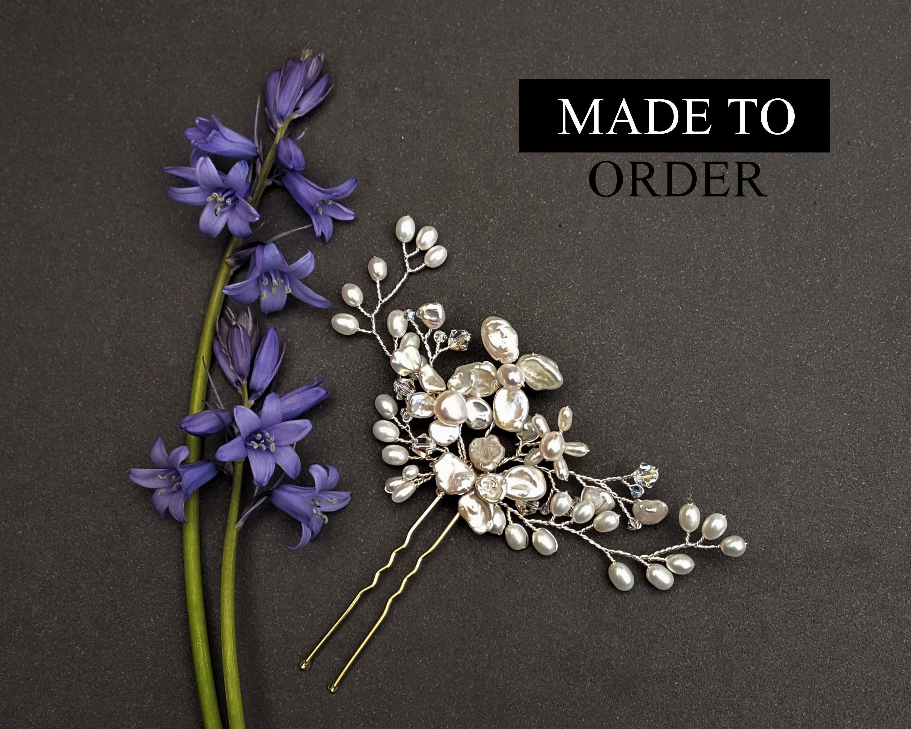 Handmade Freshwater Keshi Pearl Premium Crystal Hair Clip Rhodium Plated Real Freshwater White Keshi Pearl Hair Pins (pack of 2  main image 2