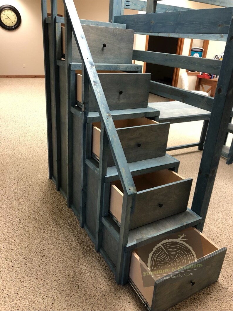 Loft Bed With Storage Stairs NO Railing Etsy UK