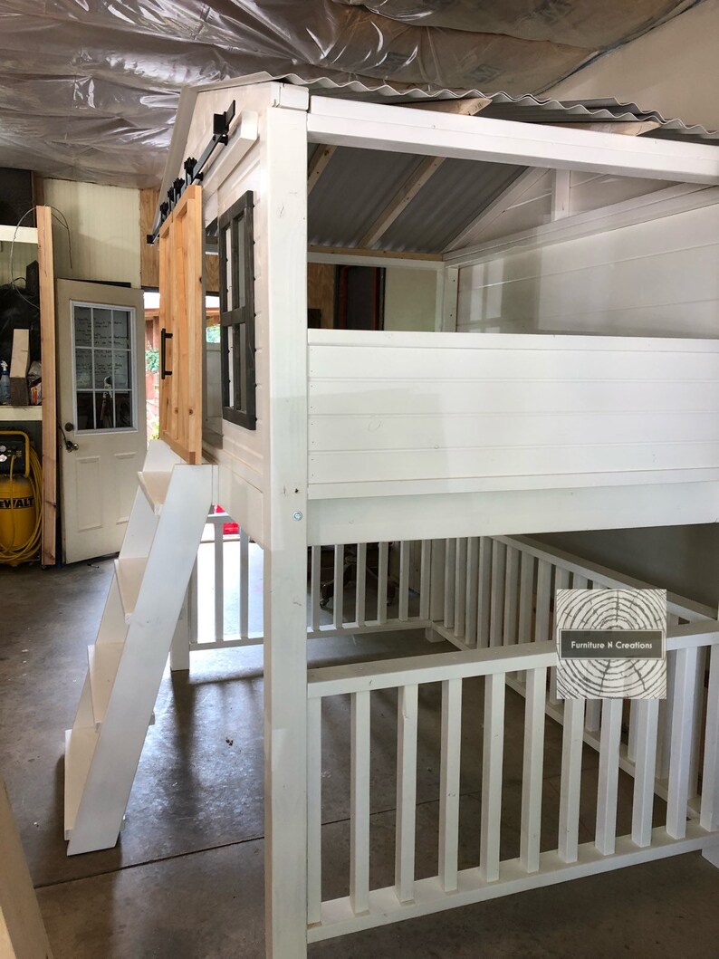 Twin Full Size Farmhouse Barn Door Loft Bed with stairs Etsy