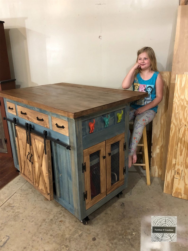 Kitchen Island With Seating Storage and Barn Doors on Wheels Etsy