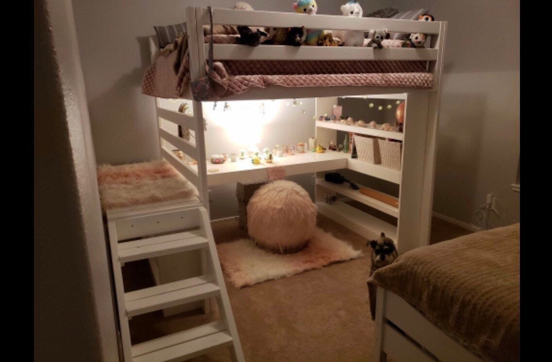 Full Loft Bed With Stairs And Desk, Dorm Room Bunk Bed Ladders