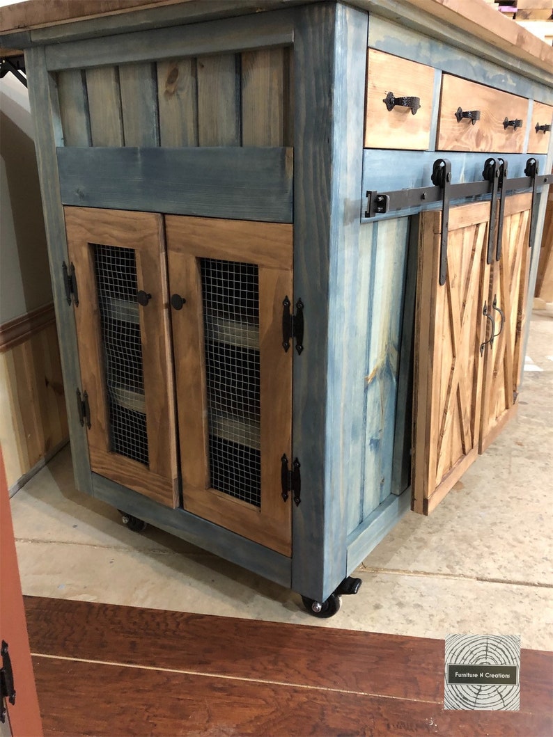 Kitchen Island With Seating Storage and Barn Doors on Wheels Etsy