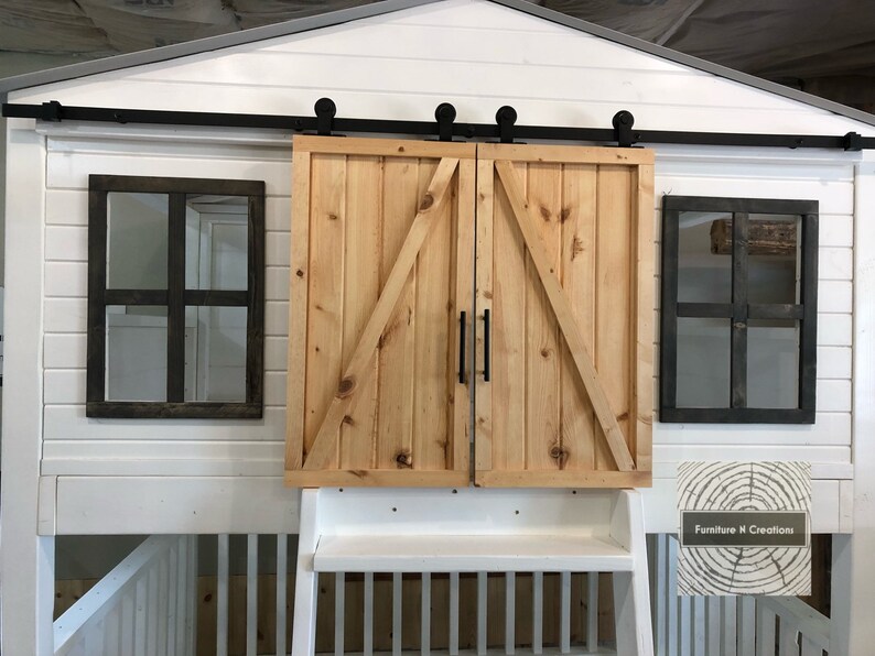 Twin Full Size Farmhouse Barn Door Loft Bed with stairs Etsy