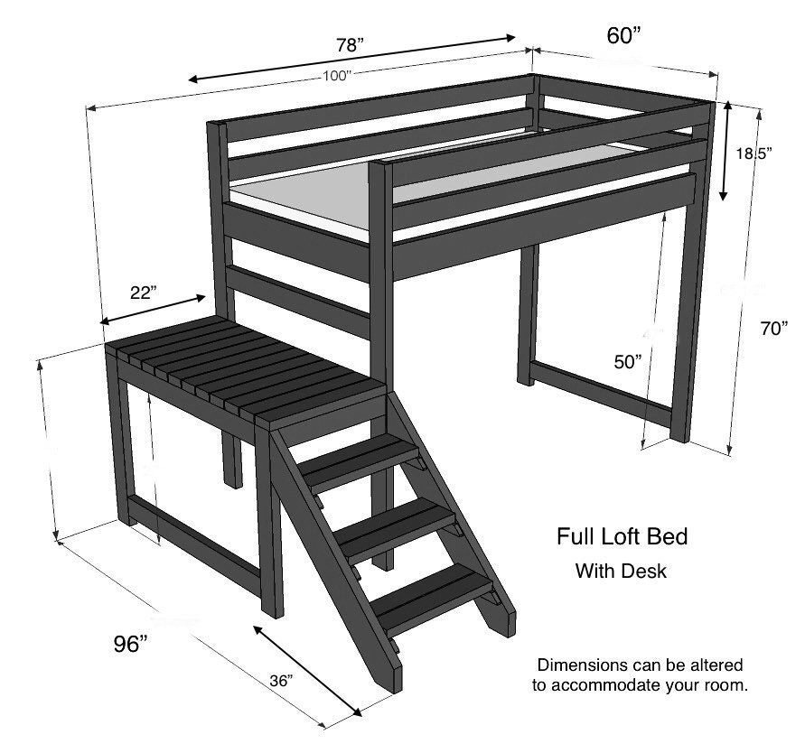 Full Loft Bed With Desk and Bookshelf Kids Bedroom Teen Etsy