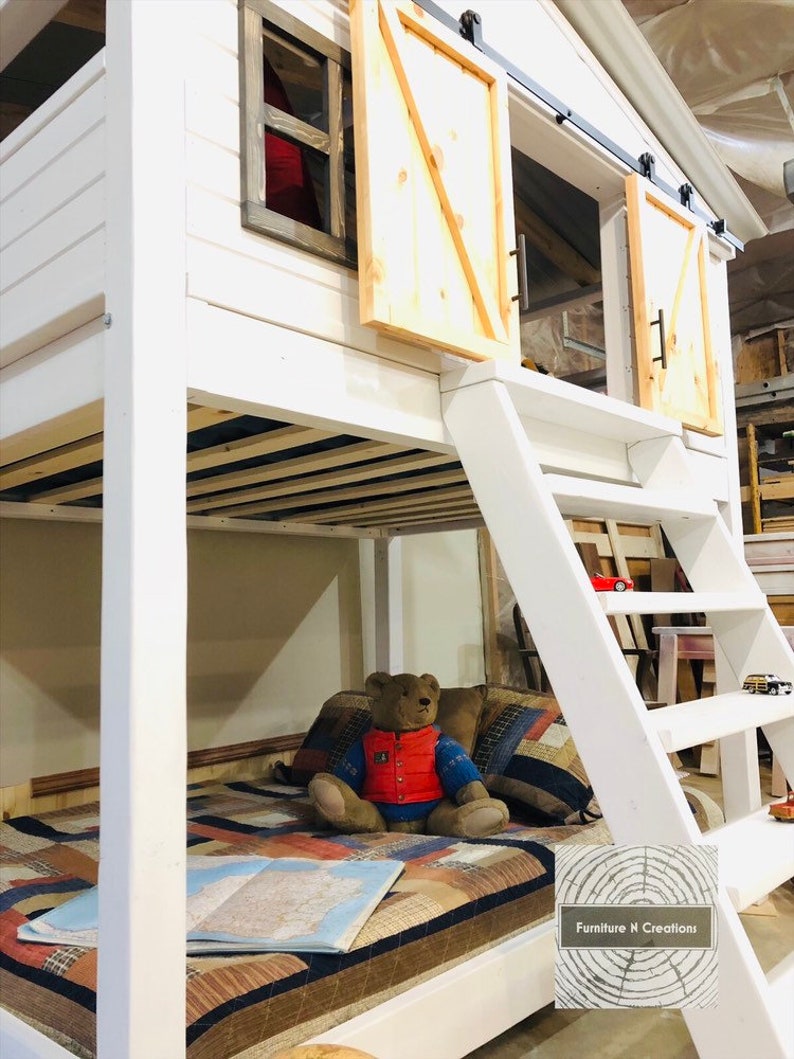 Farmhouse Full Bunk Bed barn door bed kids beds house Etsy