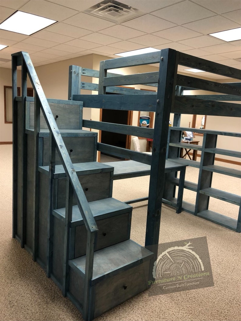 Loft Bed With Storage Stairs NO Railing Etsy UK