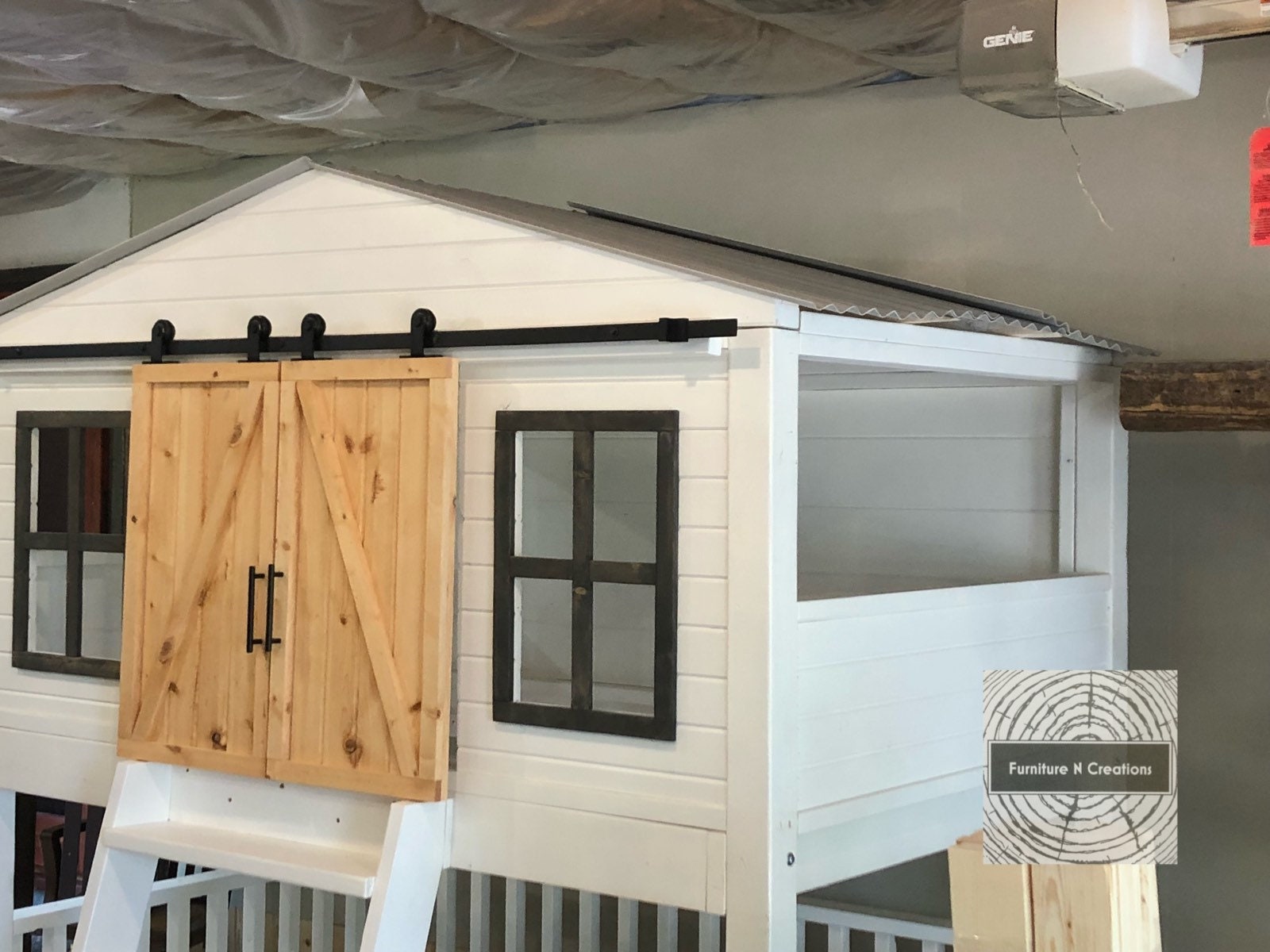 Twin Full Size Farmhouse Barn Door Loft Bed with stairs Etsy