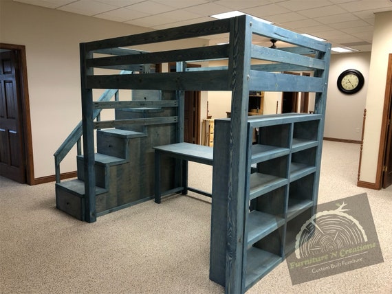 Loft Bed With Storage Stairs No Railing Etsy