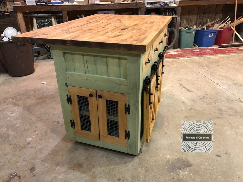 Rustic Kitchen Island on Wheels Made to Order Etsy