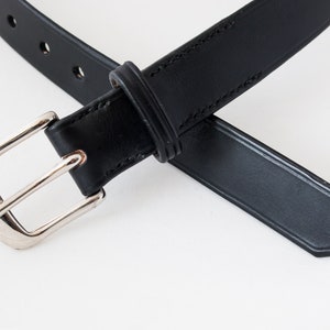 Black Leather Belt Hand Stitched 1 1/4&quot; Wide - Bristol Buckle Nickel Plated