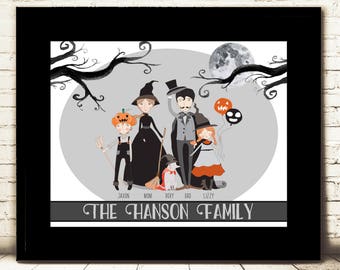 Witch Halloween Family Portrait - Halloween Décor - Digital Art Print - Witch Family - Family Portrait - 11x14 Digital print - personalized