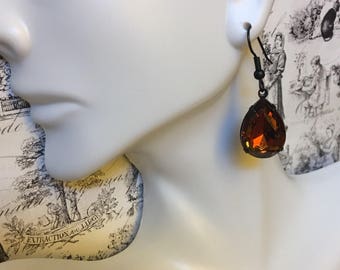 Vintage Amber Vitrail Drop Earrings