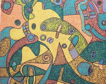 Original Acrylic Painting - Ancient Abstract, Canvas on Wood, 16x12 Inches