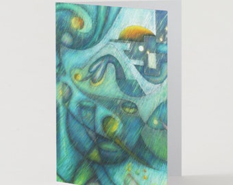 Card work of Pre-Columbian Art/ smooth glossy cardboard/ blank folded card/ Thank you or congratulations card 7"x 5" inches