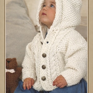Baby Chunky Jacket with Hood PDF Knitting Pattern Boys Girls 16-28" 211