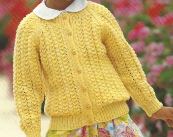PDF Modèle de tricot pour filles Cardigan en dentelle 20-30" Double tricot (8 fils) Manches raglan Modèle anglais 415