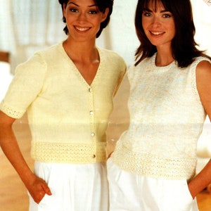 Ladies Summer Top & Cardigan PDF Knitting Pattern 28-40&quot; DK Short Sleeve V-neck 1417