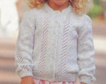 Girls Lace Cardigan Knitting Pattern, Double Knit (20-30") (PDF Pattern)