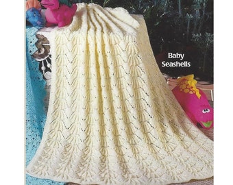 Baby Blanket/Shawl PDF Knitting Pattern &quot;Seashells&quot; DK or 4ply in English 911