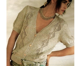 Ladies Summer Short Sleeved Cardigan PDF Knitting Pattern DK 30-40" English 1289