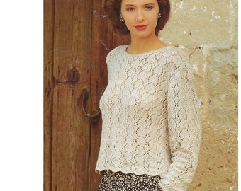 Ladies Lacy Sweater Knitting PDF  Pattern Summer Cotton DK 34-40" in English 1268