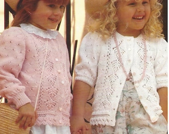 Girls Cardigans PDF Knitting Patterns short and long sleeved 4ply 20-30" in English 923