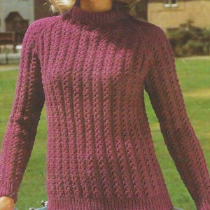 Ladies Sweater PDF Knitting Pattern Crew Neck & Raglan sleeves with beautiful cable design 32-38&quot; DK (8ply) 1452