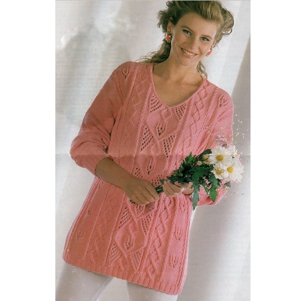 Pull à col en V pour femmes Modèle de tricot PDF DK 30-44" 1308