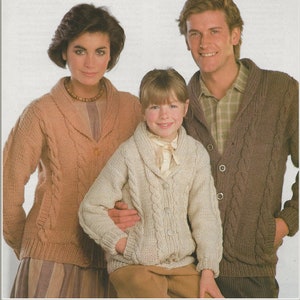 Ladies Men's Jackets PDF  Knitting Pattern with Collar Girls Boys Chunky 26-46" in English 1377
