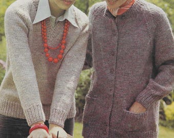 Modèle de tricot Aran pour pull à col en V : manches raglan (modèle PDF) en anglais 1472