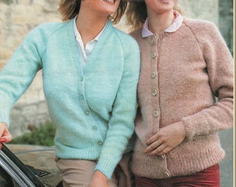 Ladies Easy Knit Cardigans with Raglan Sleeves Knitting Pattern DK 30-42" PDF in English  1383