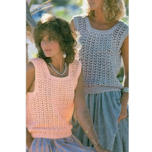 Ladies Summer Sleeveless Cotton Top Singlet PDF Knitting Pattern DK 30-42&quot; in English 1274
