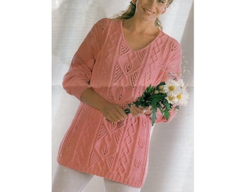 Ladies V-neck Sweater PDF Knitting Pattern DK 30-44" in English  1308