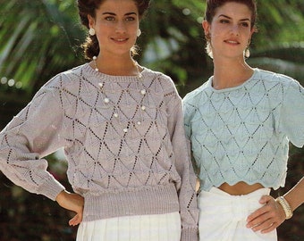 Ladies Summer Lace Sweater & Top PDF Knitting Pattern DK (8ply) 30-40" short sleeve in English 1435