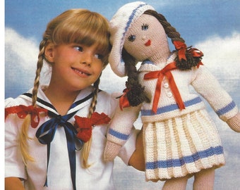 Toy Doll PDF Knitting Pattern with Sailors Outfit DK (8ply) 54cm in English  825