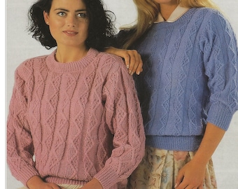 Suéter de mujer PDF Patrón de tejido Cuello redondo DK y 4ply 32-42" en inglés 1188