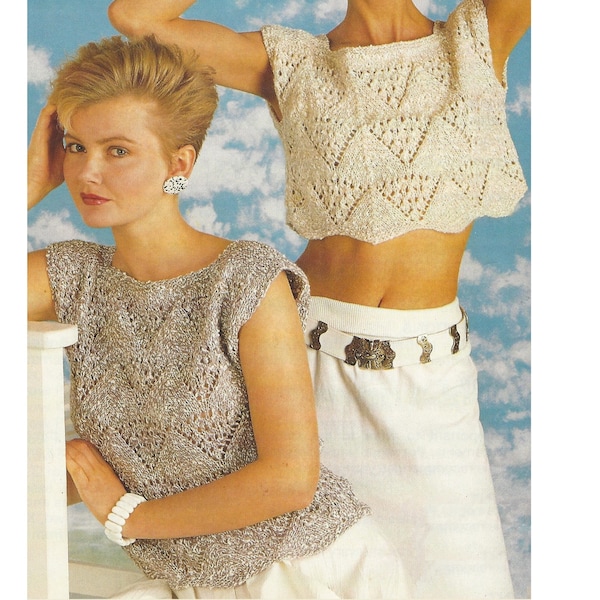 Ladies Summer Cotton Tops PDF Knitting Pattern in DK short and Long 32-38" in English 948