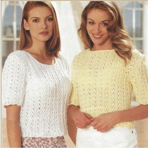 Ladies Lace Cotton Summer Top / Sweater PDF Knitting Pattern short sleeves DK (8ply) 30-44&quot; in English 1099