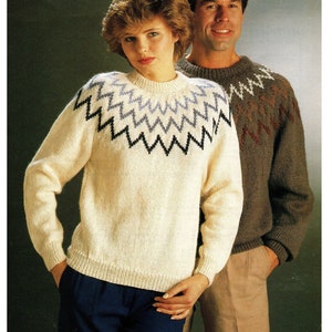 Ladies & Men&#39;s Fair Isle Sweater with Yoke PDF Knitting Pattern 32-42&quot; DK in English 1438