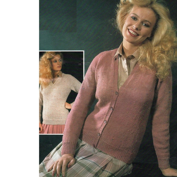 Ladies Classic Easy Knit Cardigan Sweater PDF  Knitting Pattern DK 32-44" in English 1398