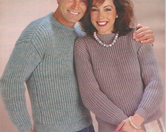 Easy Knit Fisherman's Rib Sweater PDF Knitting Pattern DK 32-44" English Pattern 953