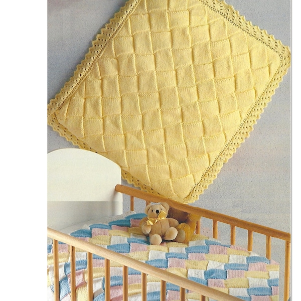 Baby Entrelac Blanket PDF Knitting Pattern Pram and Cot Quilt DK in English 511