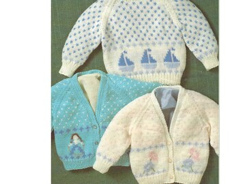 Modèle de tricot cardigan bébé PDF : bateau, fleur, fille (16-20")