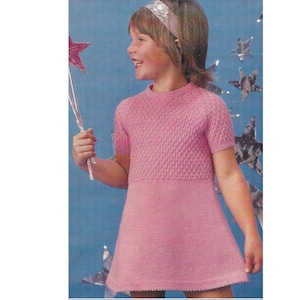 Mädchen Kleid PDF Knitting Pattern 22-27"Brust Double Knitting and 4ply in English 360