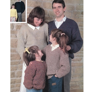 Easy Knit Fisherman&#39;s rib Sweaters Knitting Pattern Girls Boys Ladies Men&#39;s DK 24-48&quot; in English 1183